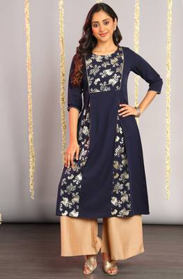 Navy-blue printed crepe kurtas-and-kurtis 1