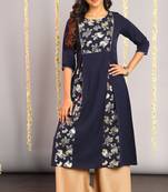 Navy-blue printed crepe kurtas-and-kurtis