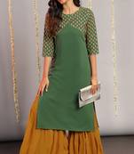 Green printed crepe kurtas-and-kurtis