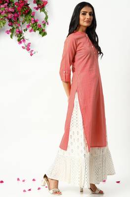 Janasya Peach printed cotton kurtas-and-kurtis 3
