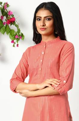 Janasya Peach printed cotton kurtas-and-kurtis 5