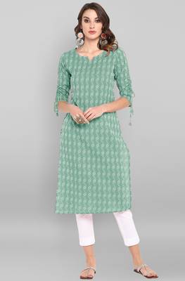 Green woven cotton kurtas-and-kurtis 1