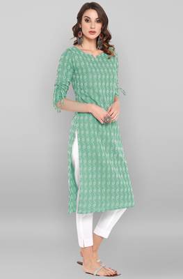 Green woven cotton kurtas-and-kurtis 2