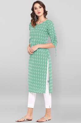 Green woven cotton kurtas-and-kurtis 3