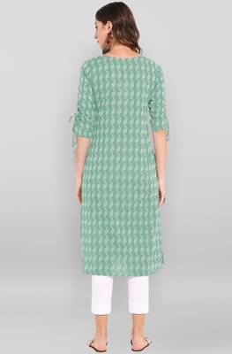 Green woven cotton kurtas-and-kurtis 4