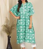 Green printed cotton kurtas-and-kurtis