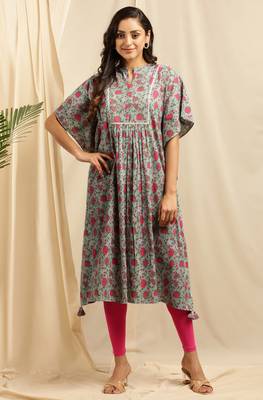 Sea-green printed cotton kurtas-and-kurtis 1