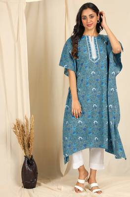 Blue printed cotton kurtas-and-kurtis 1