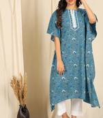 Blue printed cotton kurtas-and-kurtis
