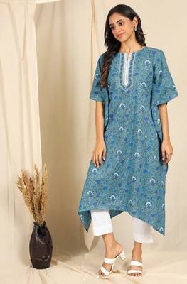 Blue printed cotton kurtas-and-kurtis 2