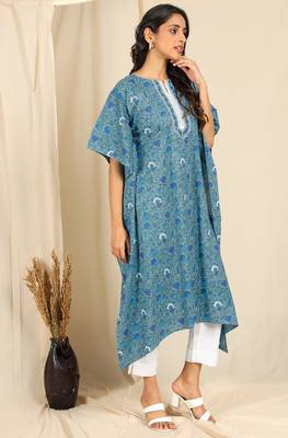 Blue printed cotton kurtas-and-kurtis 3