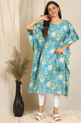 Blue printed cotton kurtas-and-kurtis 1