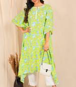 Yellow printed cotton kurtas-and-kurtis
