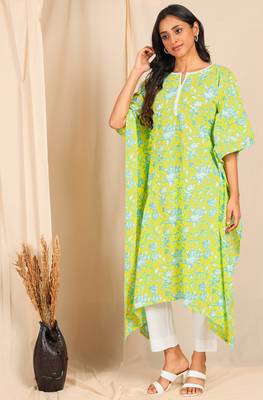Yellow printed cotton kurtas-and-kurtis 2