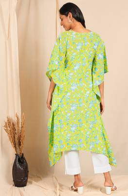Yellow printed cotton kurtas-and-kurtis 4