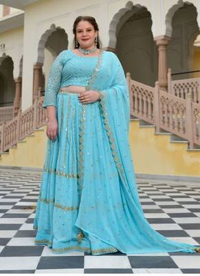 Aquamarine Blue Mirror Work Lehenga Set 1