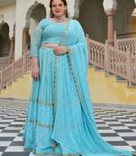 Aquamarine Blue Mirror Work Lehenga Set