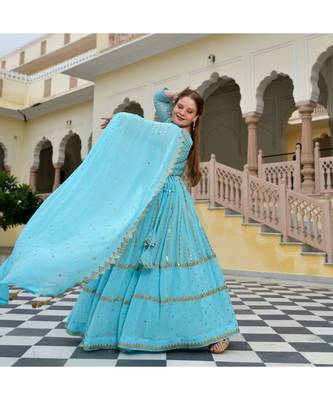 Aquamarine Blue Mirror Work Lehenga Set 3