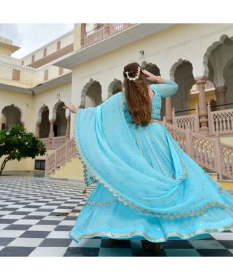 Aquamarine Blue Mirror Work Lehenga Set 4
