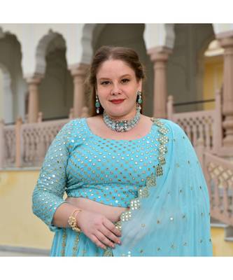 Aquamarine Blue Mirror Work Lehenga Set 5
