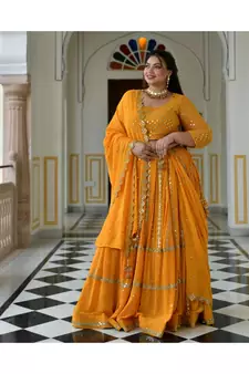 Meteor Yellow Mirror Work Lehenga Set