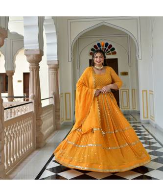 Meteor Yellow Mirror Work Lehenga Set 3