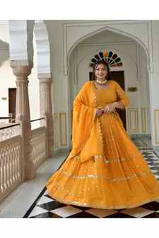 Meteor Yellow Mirror Work Lehenga Set