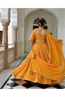 Meteor Yellow Mirror Work Lehenga Set