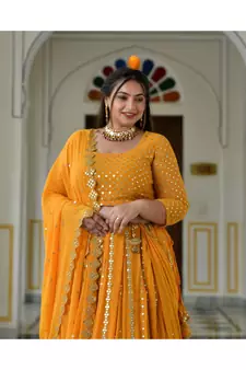 Meteor Yellow Mirror Work Lehenga Set