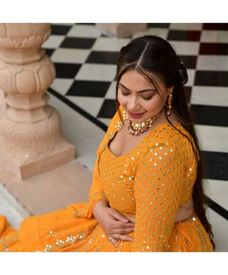 Meteor Yellow Mirror Work Lehenga Set 6