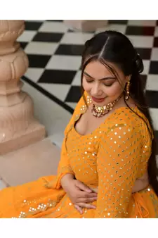 Meteor Yellow Mirror Work Lehenga Set