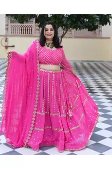 Cerise Pink Mirror Work Lehenga Set