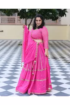Cerise Pink Mirror Work Lehenga Set