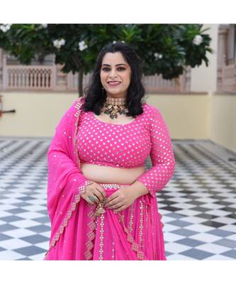 Cerise Pink Mirror Work Lehenga Set 4