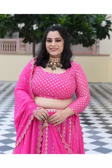 Cerise Pink Mirror Work Lehenga Set