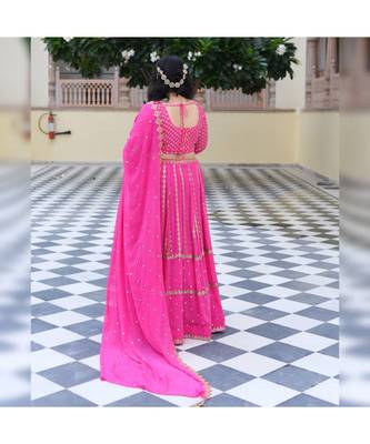 Cerise Pink Mirror Work Lehenga Set 5