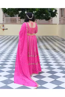 Cerise Pink Mirror Work Lehenga Set