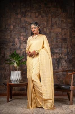 Yellow Bridal Faux Kanchipuram Woven Silk Blend Saree 1