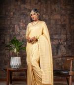 Yellow Bridal Faux Kanchipuram Woven Silk Blend Saree