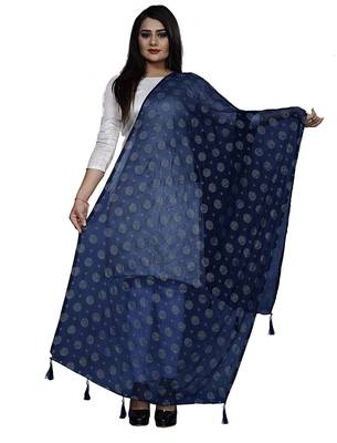 Navy Blue Nazmeen Foil Printed Chunnis & DupattasDupatta (2.25 Meter) 1