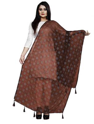 Brown Nazmeen Foil Printed Chunnis & DupattasDupatta (2.25 Meter) 1