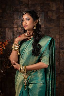  Bridal Faux Kanchipuram WOVEN SILK BLEND Saree 2