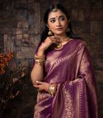  PURPLE Bridal Semi Kanchipuram Silk blend Saree