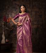  PURPLE Bridal Semi Faux Kanchipuram Silk blend Saree