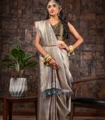 OFF WHITE Bridal Kanchipuram WOVEN SILK BLEND Saree