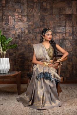 OFF WHITE Bridal Kanchipuram WOVEN SILK BLEND Saree 2