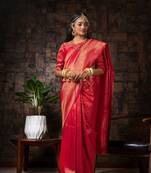 PINK Bridal Faux Kanchipuram WOVEN SILK BLEND Saree
