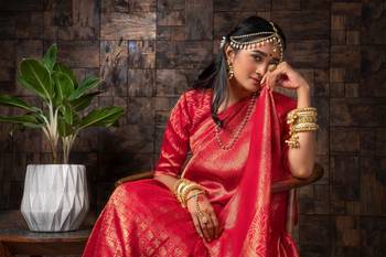 PINK Bridal Faux Kanchipuram WOVEN SILK BLEND Saree 2