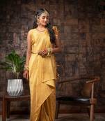  YELLO Bridal Faux Kanchipuram WOVEN SILK BLEND Saree