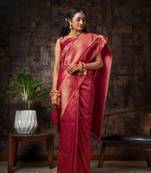 MARRON Bridal Faux Kanchipuram WOVEN SILK BLEND Saree
